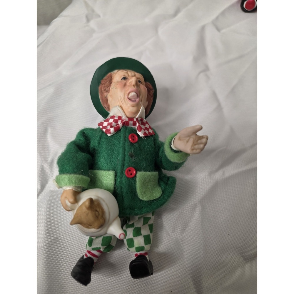 Christmas Hanging Ornament Man Figurine Green Coat Top Hat Checkered Pants